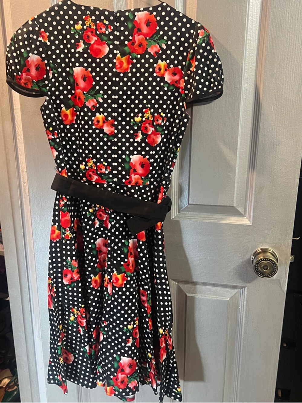 Voodoo Vixen Black Polka Dot Dress with Red Floral Print size M - Picture 3 of 3